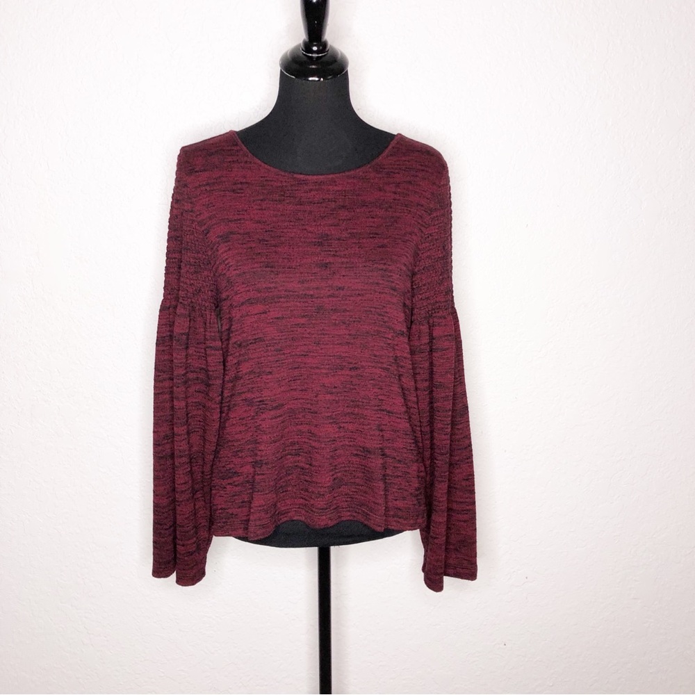 Anthropologie Meadow Rue red black marled flared sleeve knit top size Medium